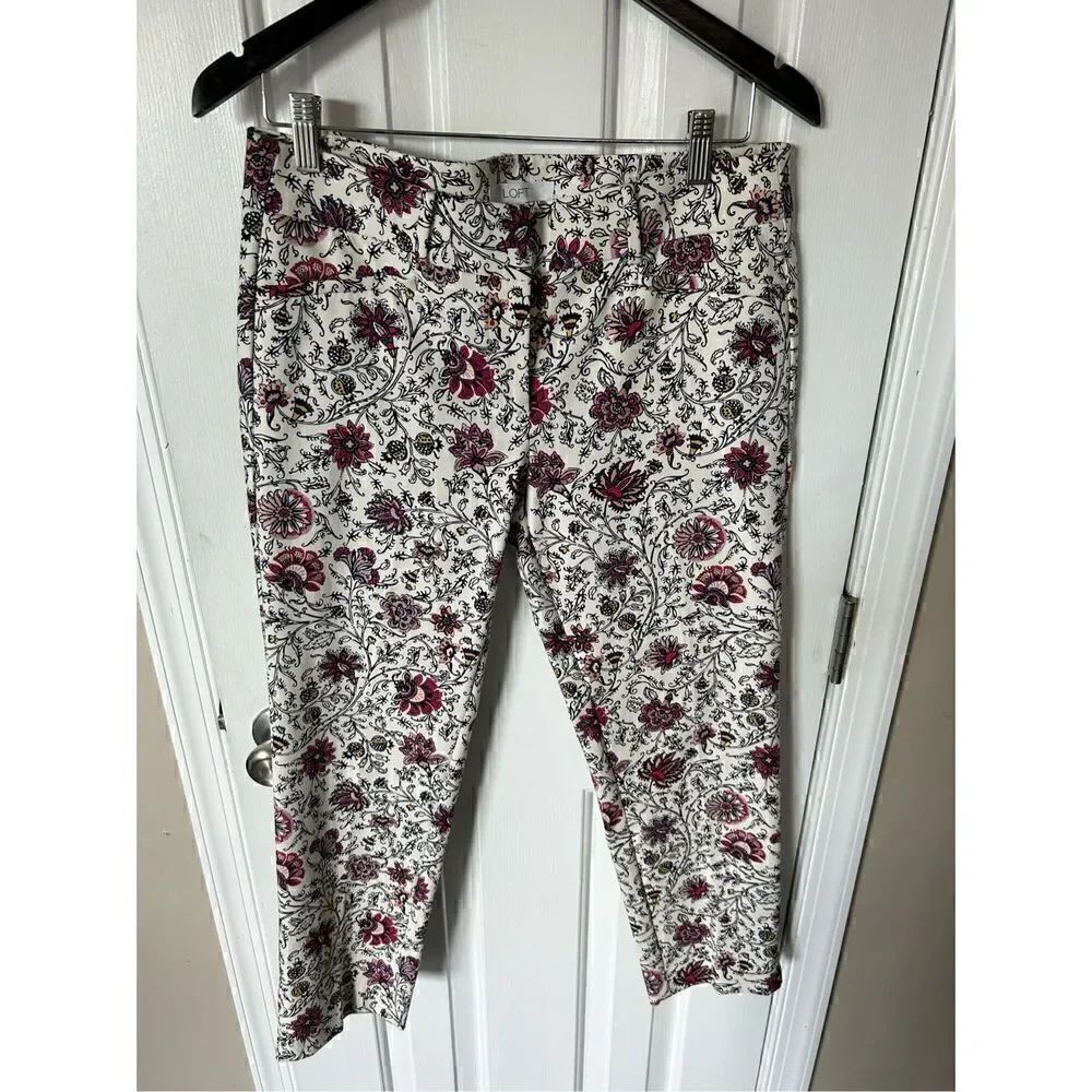 Loft Rivera plant size 4 white and flowers work pants stylish